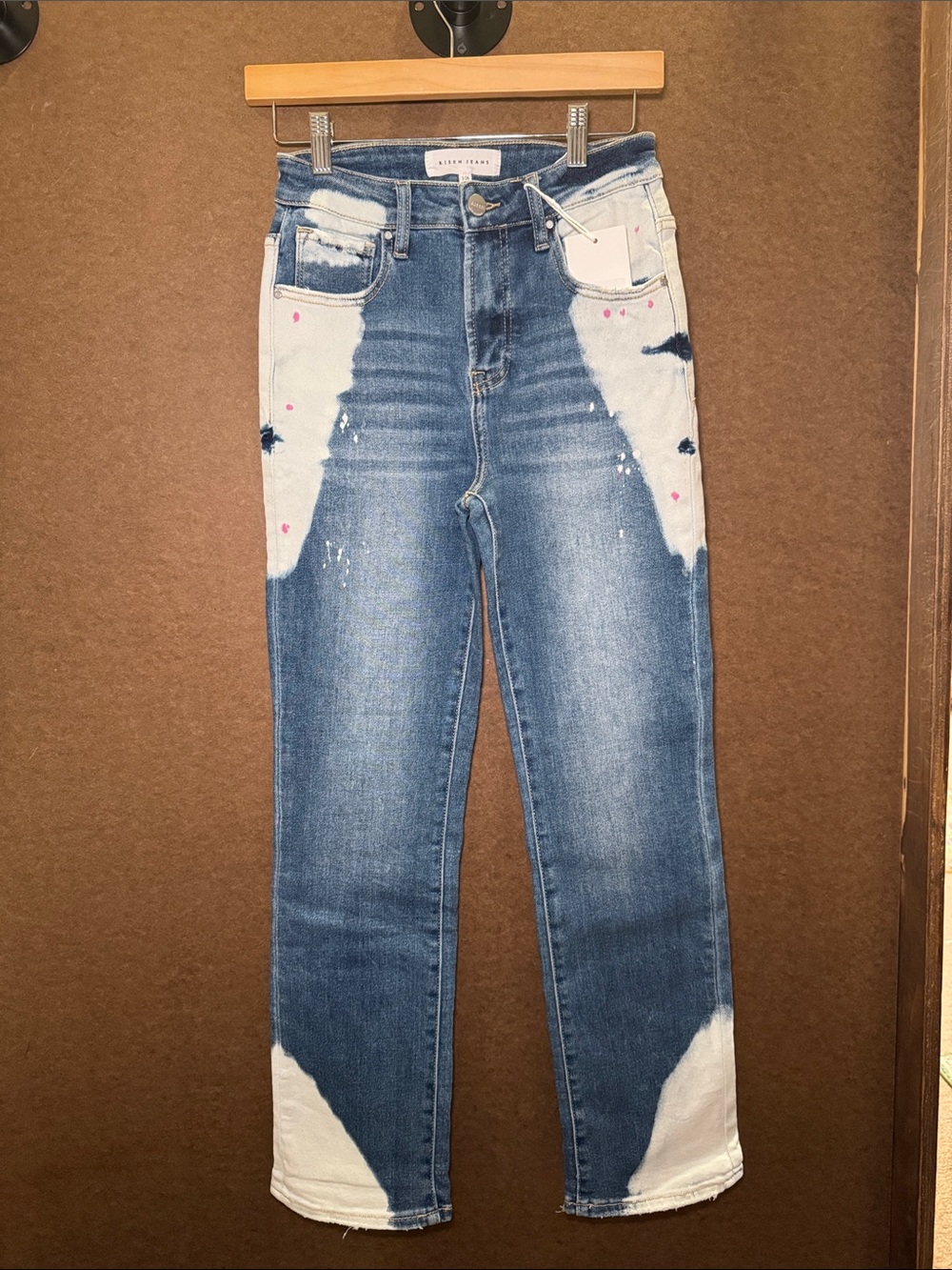 High-Rise Two-Tone Blue & White Straight Jeans